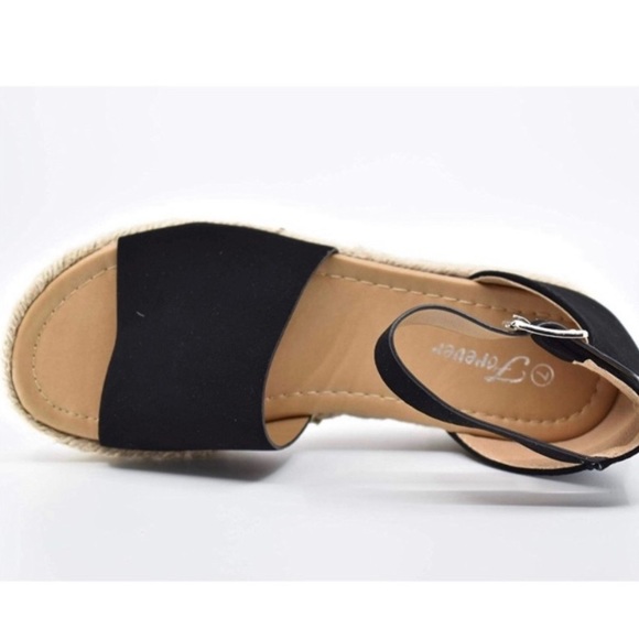 Ladies Black Platform ankle strap espadrille - Picture 4 of 5